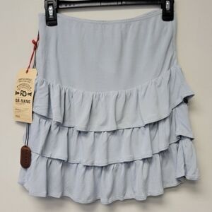 Da-Nang Surplus Vintage ruffled Skirt 100% Silk light blue S